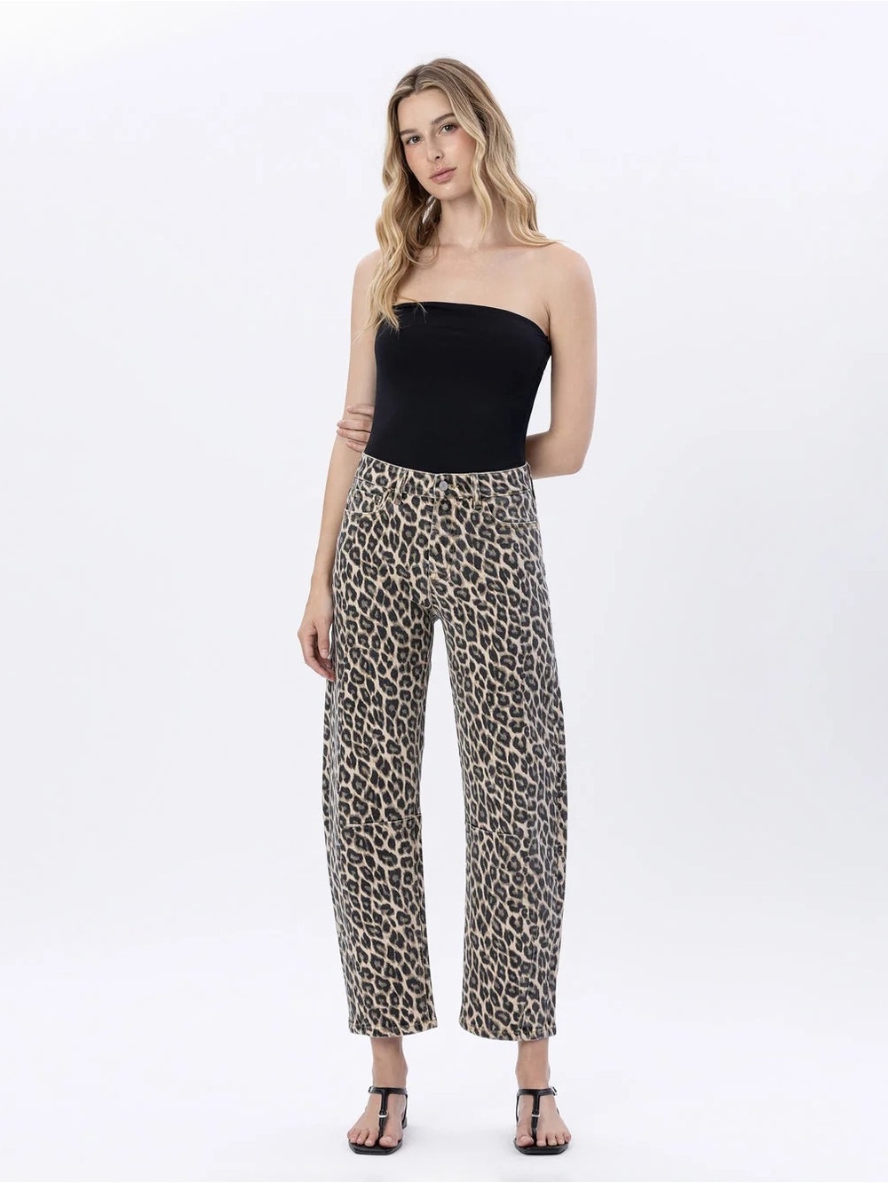 VERVET BY FLYING MONKEY Beige and Black Leopard Cropped Wide-Leg Pants